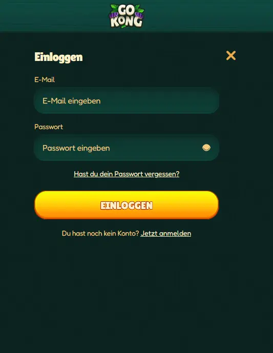Login-Fenster von GoKong mit E-Mail- und Passwortfeld
