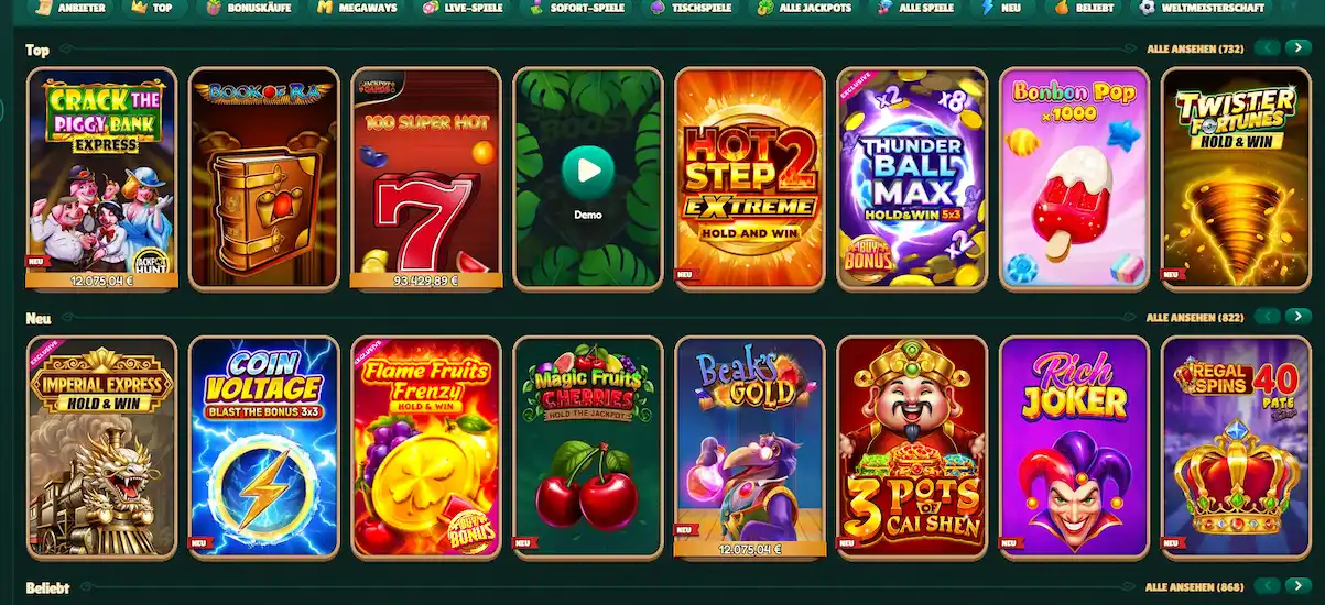 Auswahl beliebter Spielautomaten in der GoKong Slot-Lobby